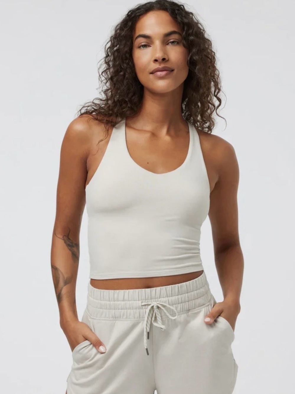 Vuori Halo Performance Crop Tank 2.0 - Ecru Heather